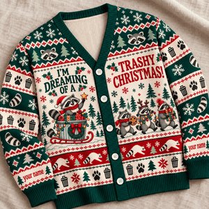 Personalized Raccoon Knitted Sweater & Cardigan – Trashy Christmas - FlamingoAholic
