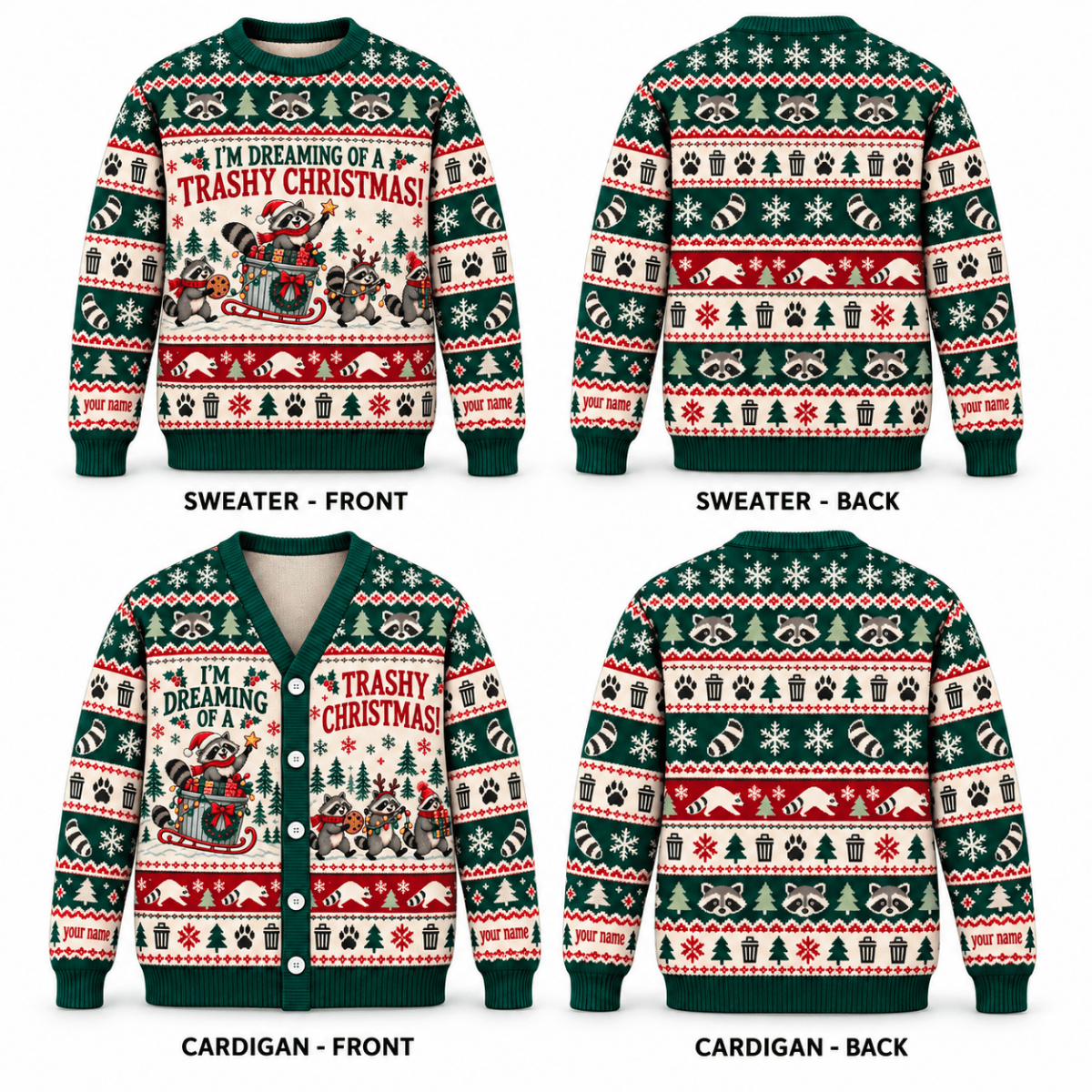 Personalized Raccoon Knitted Sweater & Cardigan – Trashy Christmas - FlamingoAholic