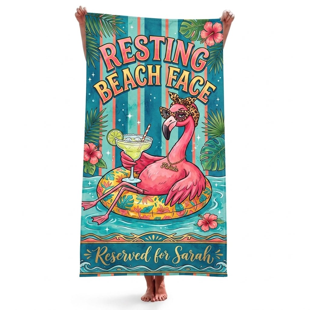 Personalized Resting Beach Face Flamingo Reserved For Custom Beach Towel - FlamingoAholic