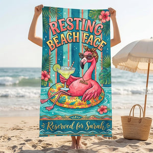 Personalized Resting Beach Face Flamingo Reserved For Custom Beach Towel - FlamingoAholic