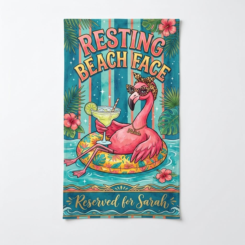 Personalized Resting Beach Face Flamingo Reserved For Custom Beach Towel - FlamingoAholic