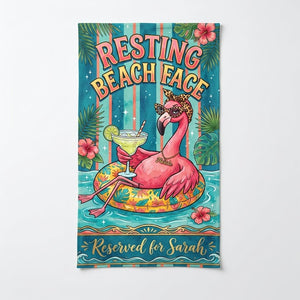 Personalized Resting Beach Face Flamingo Reserved For Custom Beach Towel - FlamingoAholic