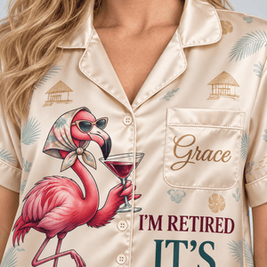 Personalized Retired Flamingo Satin Pajama Set for Women - FlamingoAholic