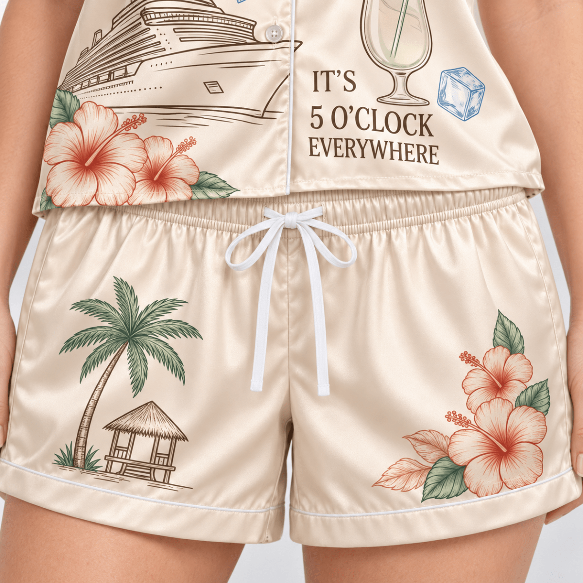 Personalized Retirement Cruise Satin Pajama Set for Women - FlamingoAholic