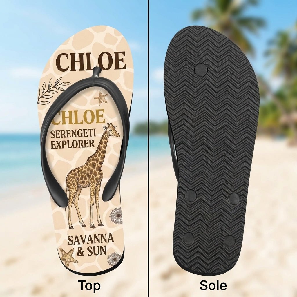 Personalized Safari Lightweight Flip Flops - Custom Name "Chloe" - FlamingoAholic