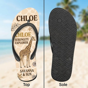 Personalized Safari Lightweight Flip Flops - Custom Name "Chloe" - FlamingoAholic