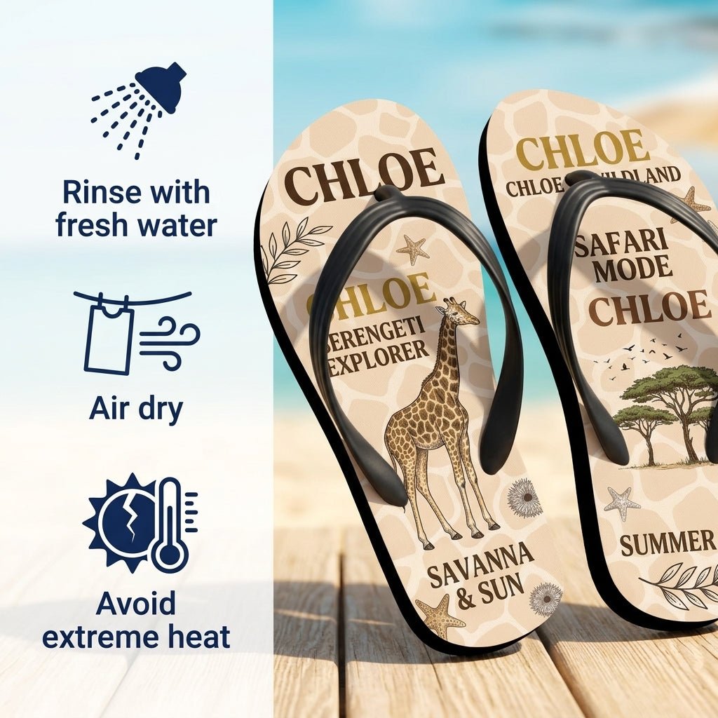 Personalized Safari Lightweight Flip Flops - Custom Name "Chloe" - FlamingoAholic