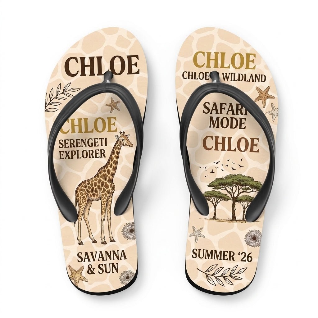Personalized Safari Lightweight Flip Flops - Custom Name "Chloe" - FlamingoAholic