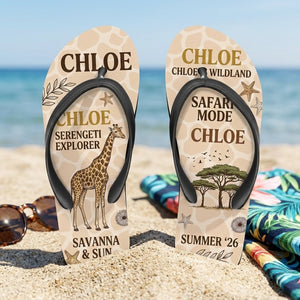 Personalized Safari Lightweight Flip Flops - Custom Name "Chloe" - FlamingoAholic