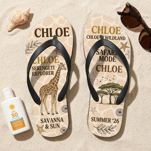 Personalized Safari Lightweight Flip Flops - Custom Name "Chloe" - FlamingoAholic