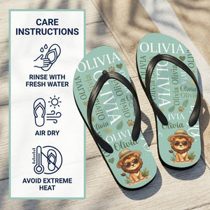 Personalized Safari Lion Flip Flops - Custom Name Kids Summer Beach Sandals Gift - FlamingoAholic