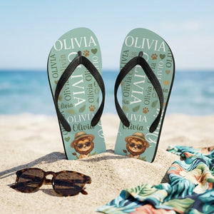 Personalized Safari Lion Flip Flops - Custom Name Kids Summer Beach Sandals Gift - FlamingoAholic