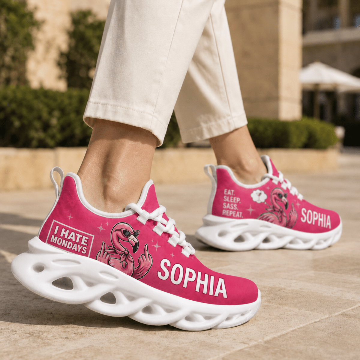 Personalized Sassy Flamingo Chunky Sneakers – Custom Name Pink Shoes - FlamingoAholic