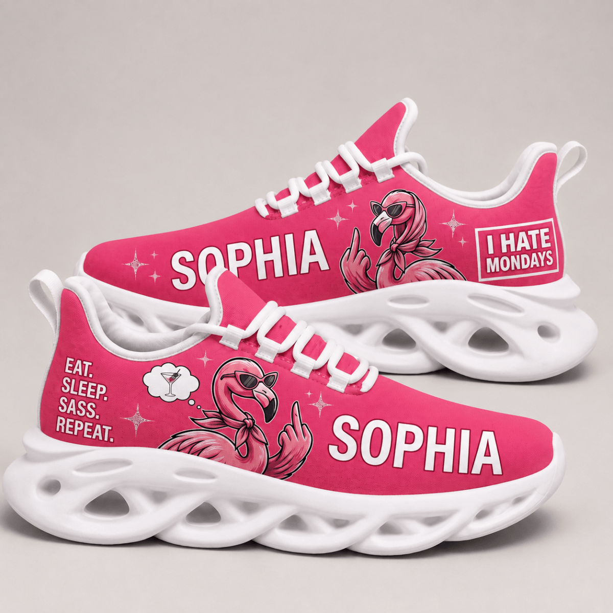 Personalized Sassy Flamingo Chunky Sneakers – Custom Name Pink Shoes - FlamingoAholic