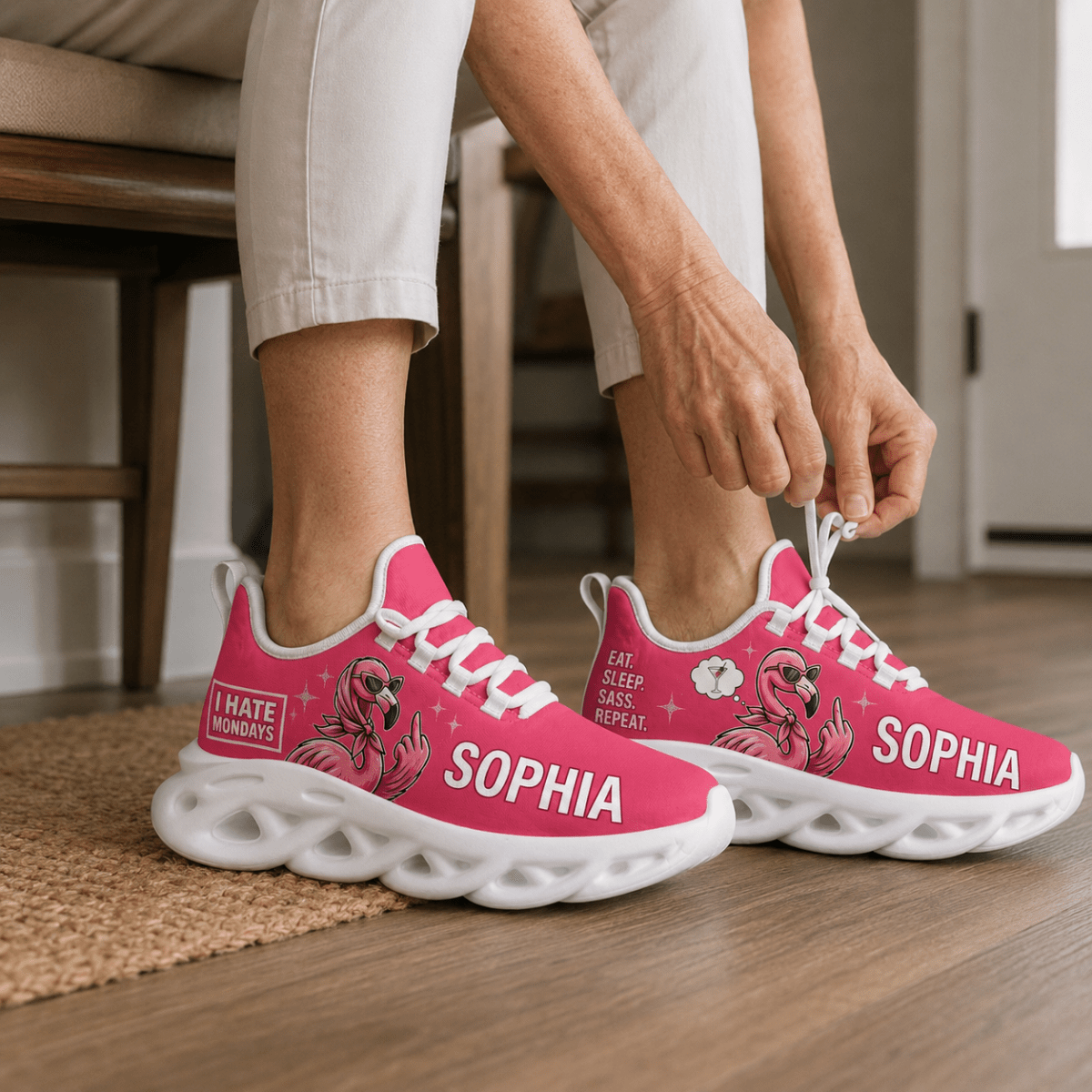 Personalized Sassy Flamingo Chunky Sneakers – Custom Name Pink Shoes - FlamingoAholic