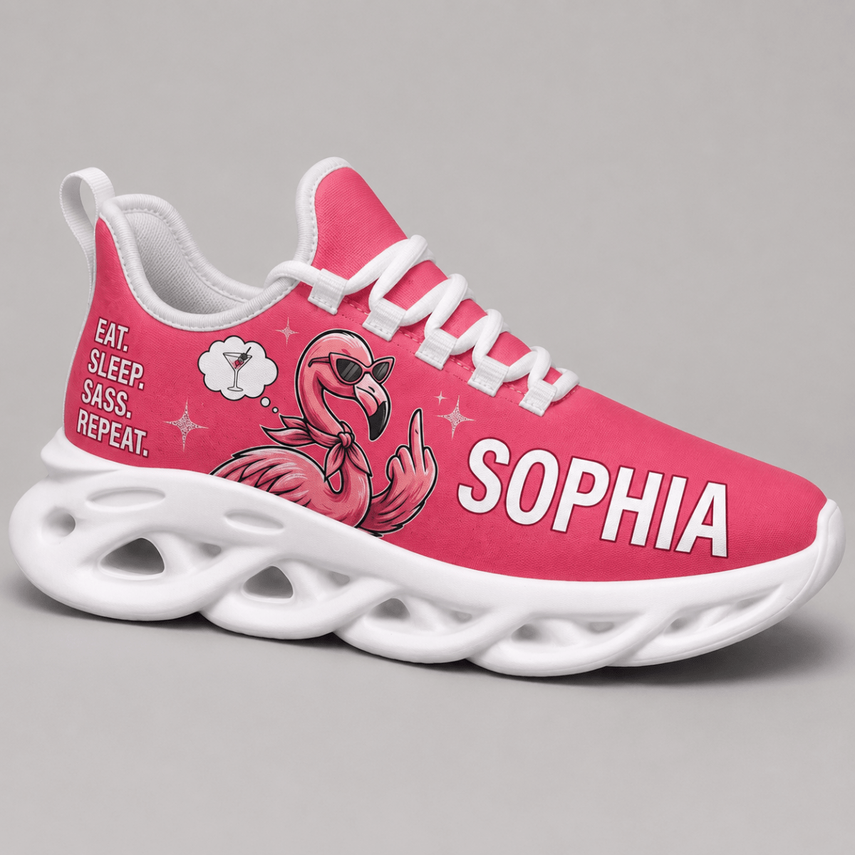 Personalized Sassy Flamingo Chunky Sneakers – Custom Name Pink Shoes - FlamingoAholic