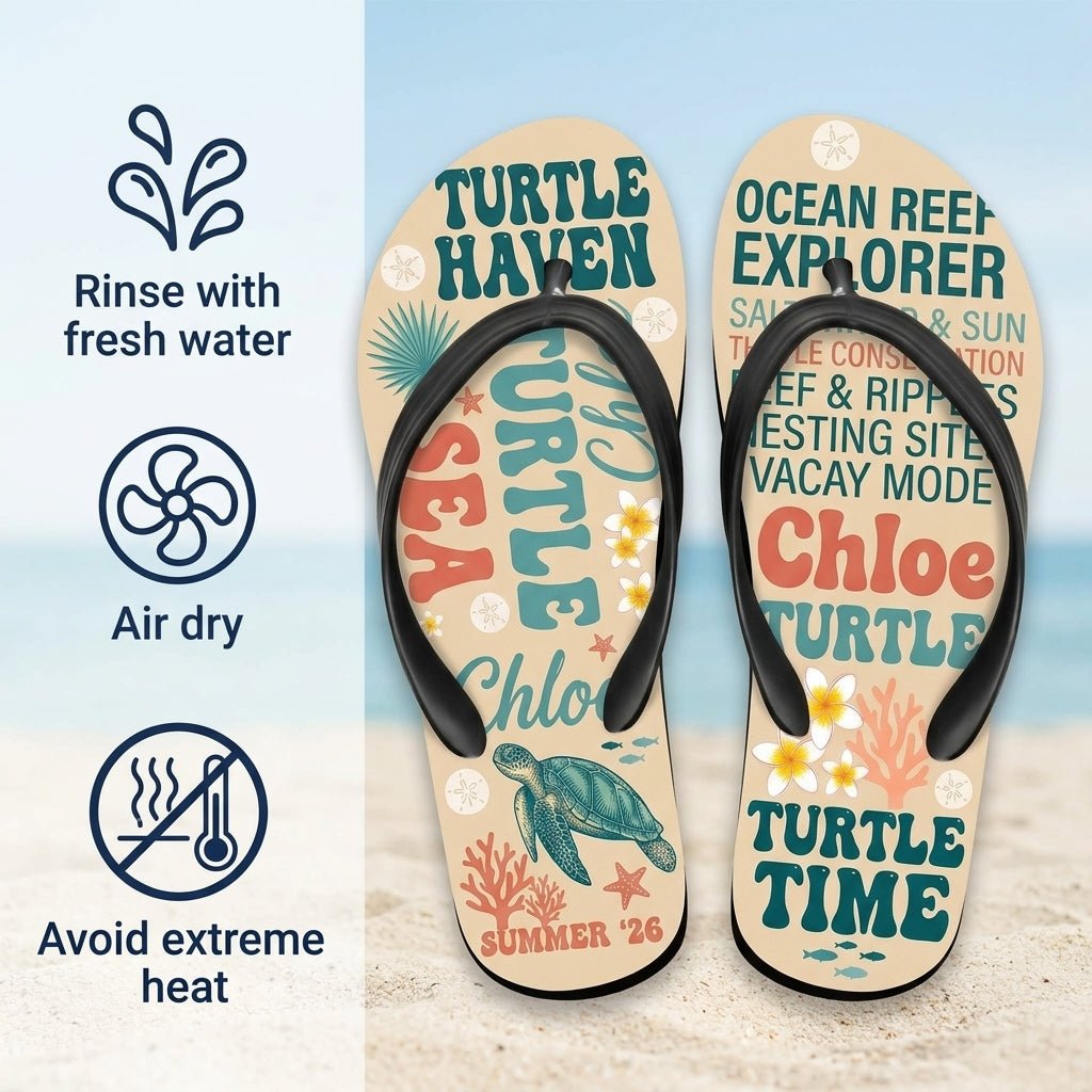 Personalized Sea Turtle Lightweight Flip Flops - Custom Name "Chloe" - FlamingoAholic