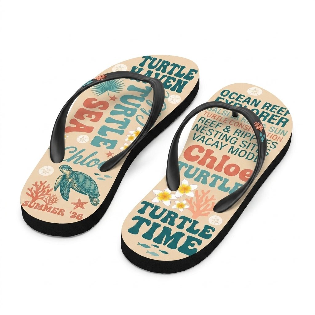Personalized Sea Turtle Lightweight Flip Flops - Custom Name "Chloe" - FlamingoAholic