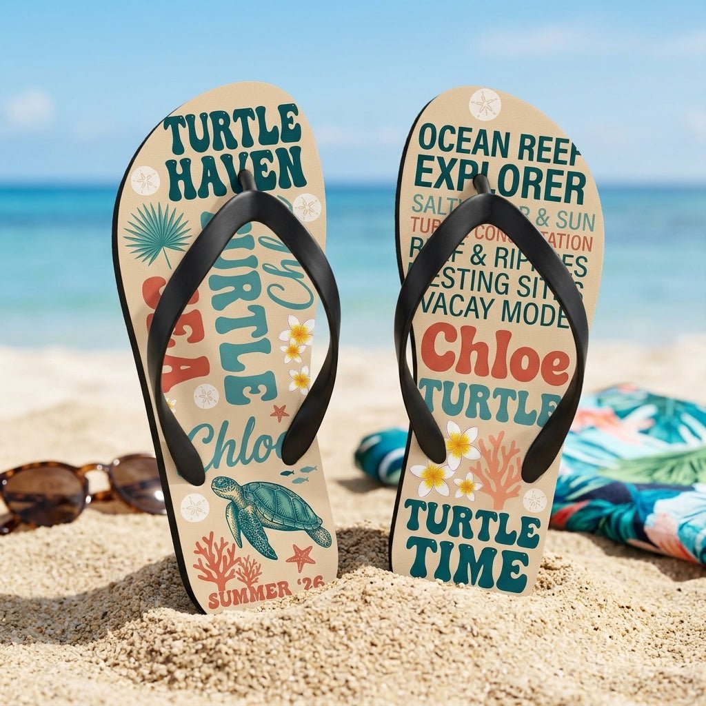 Personalized Sea Turtle Lightweight Flip Flops - Custom Name "Chloe" - FlamingoAholic