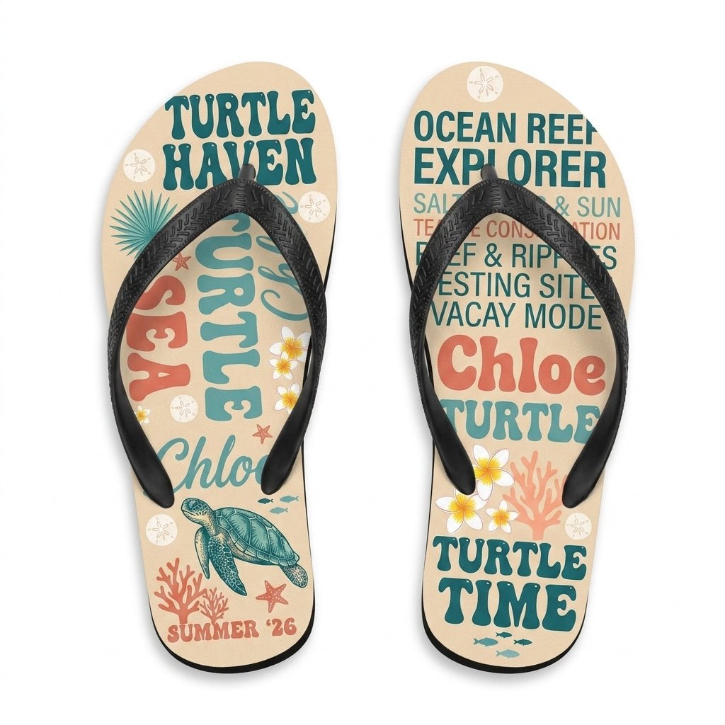 Personalized Sea Turtle Lightweight Flip Flops - Custom Name "Chloe" - FlamingoAholic