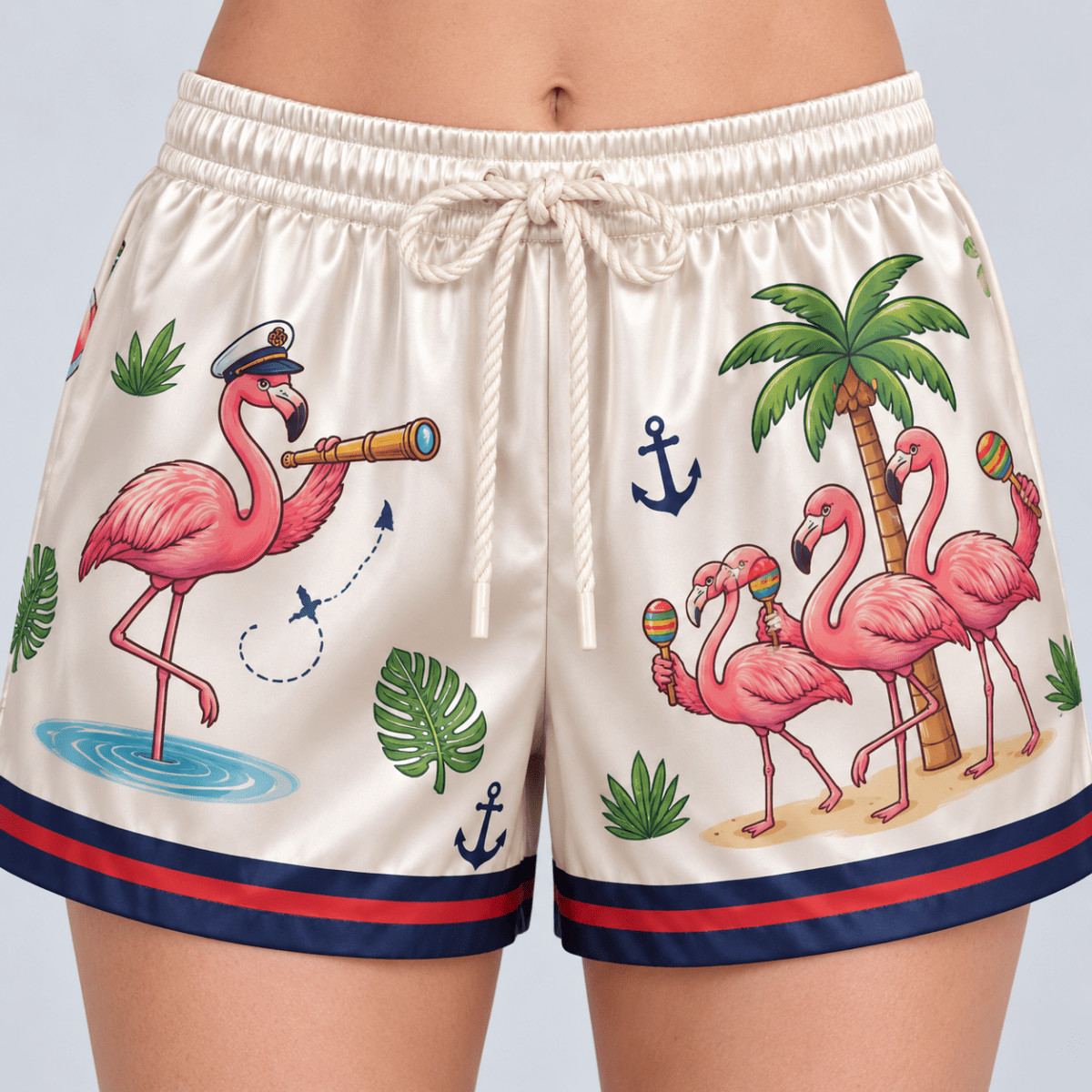 Personalized Set Sail Stay Sassy Flamingo Cruise Satin Pajama Set for Women - FlamingoAholic