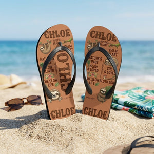Personalized Sloth Lightweight Flip Flops - Custom Name "Chloe" - FlamingoAholic