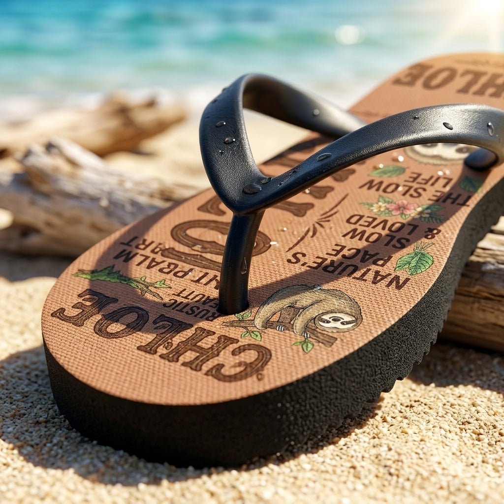 Personalized Sloth Lightweight Flip Flops - Custom Name "Chloe" - FlamingoAholic