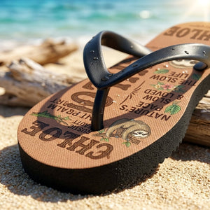 Personalized Sloth Lightweight Flip Flops - Custom Name "Chloe" - FlamingoAholic