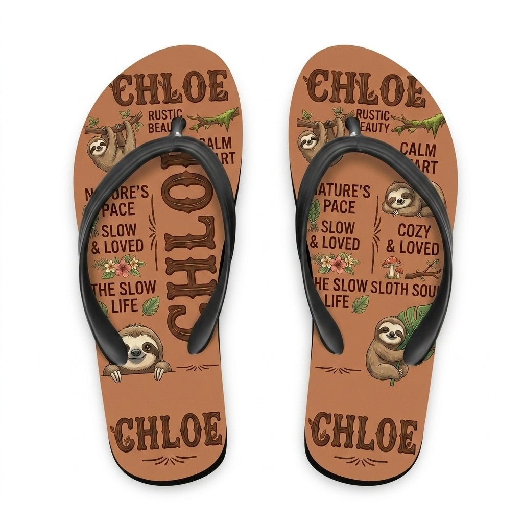 Personalized Sloth Lightweight Flip Flops - Custom Name "Chloe" - FlamingoAholic