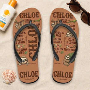 Personalized Sloth Lightweight Flip Flops - Custom Name "Chloe" - FlamingoAholic