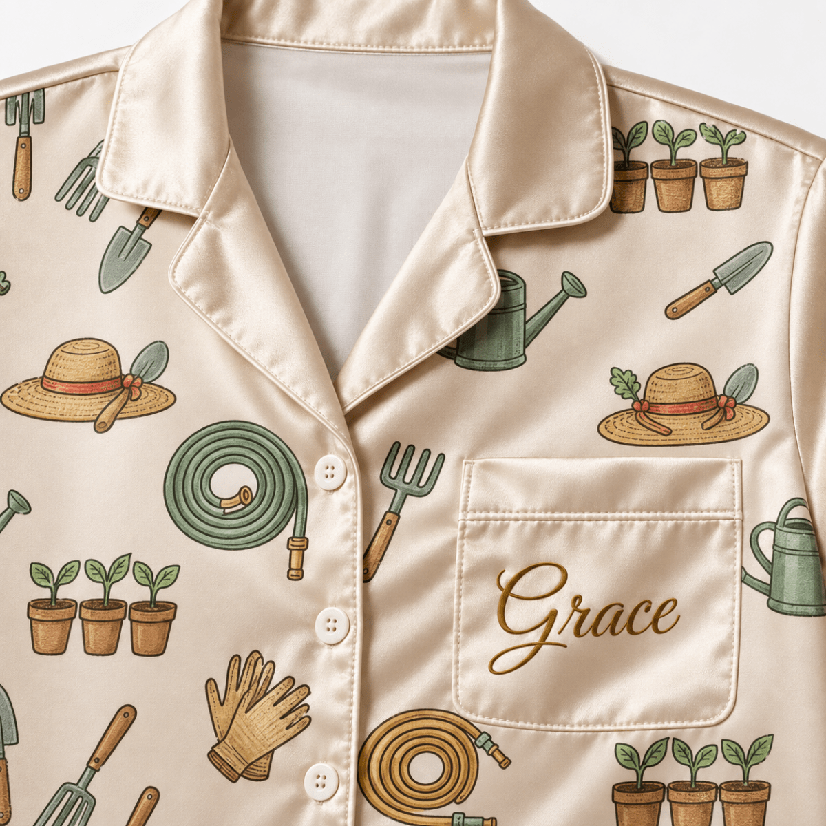 Personalized Sorry I Have Plans With My Plants Satin Pajama Set for Women - FlamingoAholic