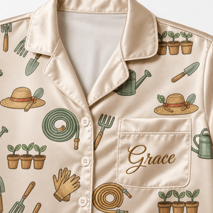 Personalized Sorry I Have Plans With My Plants Satin Pajama Set for Women - FlamingoAholic