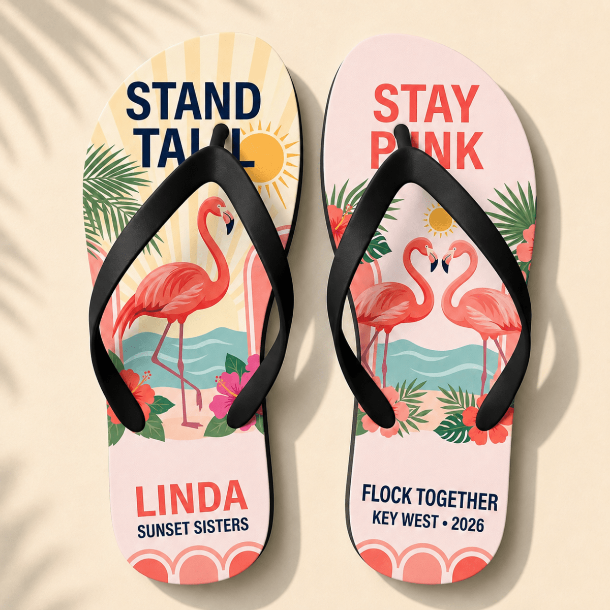 Personalized Stand Tall Stay Pink Flamingo Flip Flops | Custom Women's Beach Sandals | Inspirational Tropical Gift - FlamingoAholic