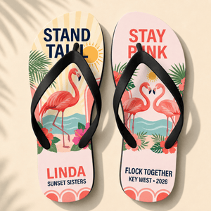 Personalized Stand Tall Stay Pink Flamingo Flip Flops | Custom Women's Beach Sandals | Inspirational Tropical Gift - FlamingoAholic
