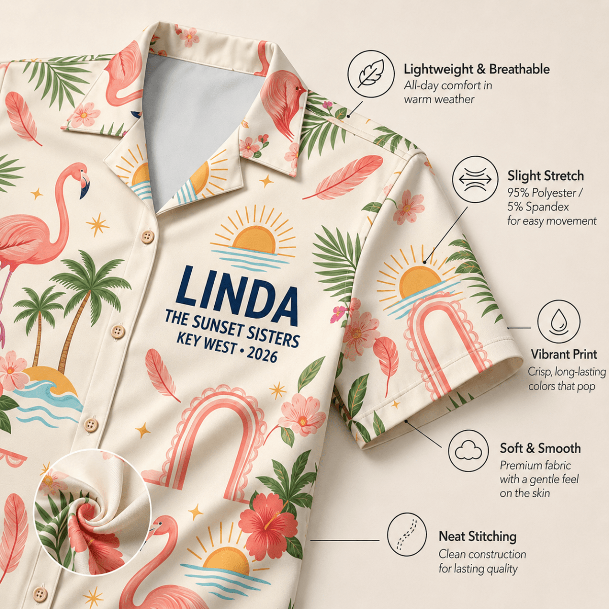 Personalized Stand Tall Stay Pink Flamingo Hawaiian Shirt for Women | Custom Coastal Beach Shirt | Flamingo Lover Gift - FlamingoAholic