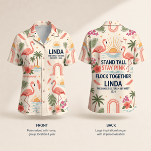 Personalized Stand Tall Stay Pink Flamingo Hawaiian Shirt for Women | Custom Coastal Beach Shirt | Flamingo Lover Gift - FlamingoAholic