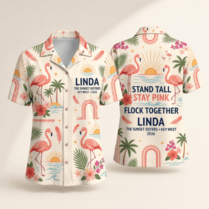 Personalized Stand Tall Stay Pink Flamingo Hawaiian Shirt for Women | Custom Coastal Beach Shirt | Flamingo Lover Gift - FlamingoAholic