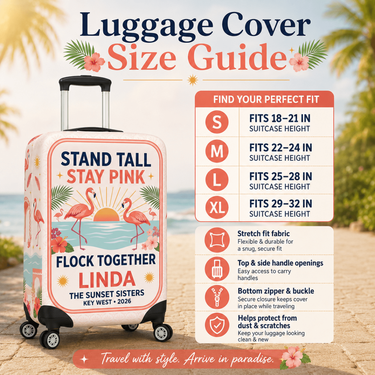 Personalized Stand Tall Stay Pink Luggage Cover | Custom Flamingo Suitcase Protector - FlamingoAholic