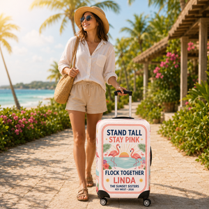 Personalized Stand Tall Stay Pink Luggage Cover | Custom Flamingo Suitcase Protector - FlamingoAholic