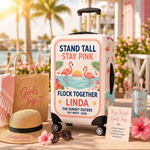 Personalized Stand Tall Stay Pink Luggage Cover | Custom Flamingo Suitcase Protector - FlamingoAholic
