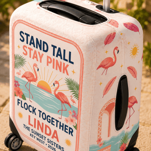 Personalized Stand Tall Stay Pink Luggage Cover | Custom Flamingo Suitcase Protector - FlamingoAholic