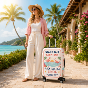 Personalized Stand Tall Stay Pink Luggage Cover | Custom Flamingo Suitcase Protector - FlamingoAholic