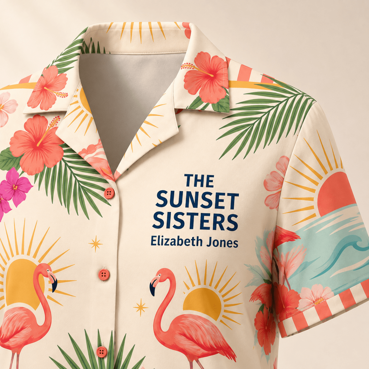 Personalized Sunset Sisters Hawaiian Shirt for Women | Custom Best Friends Beach Vacation Shirt | Flamingo Sisterhood Gift - FlamingoAholic