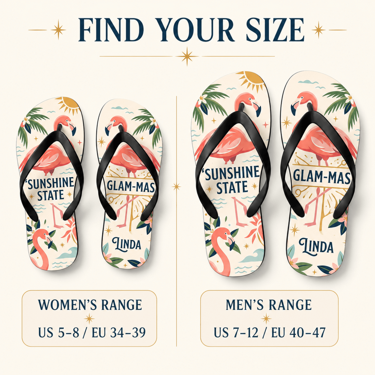 Personalized Sunshine State Glam-Mas Flip Flops for Women | Custom Florida Flamingo Beach Sandals | Summer Vacation Gift - FlamingoAholic