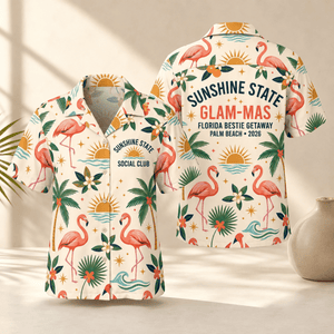 Personalized Sunshine State Glam-Mas Hawaiian Shirt for Women | Custom Girls Trip Florida Beach Vacation Shirt - FlamingoAholic