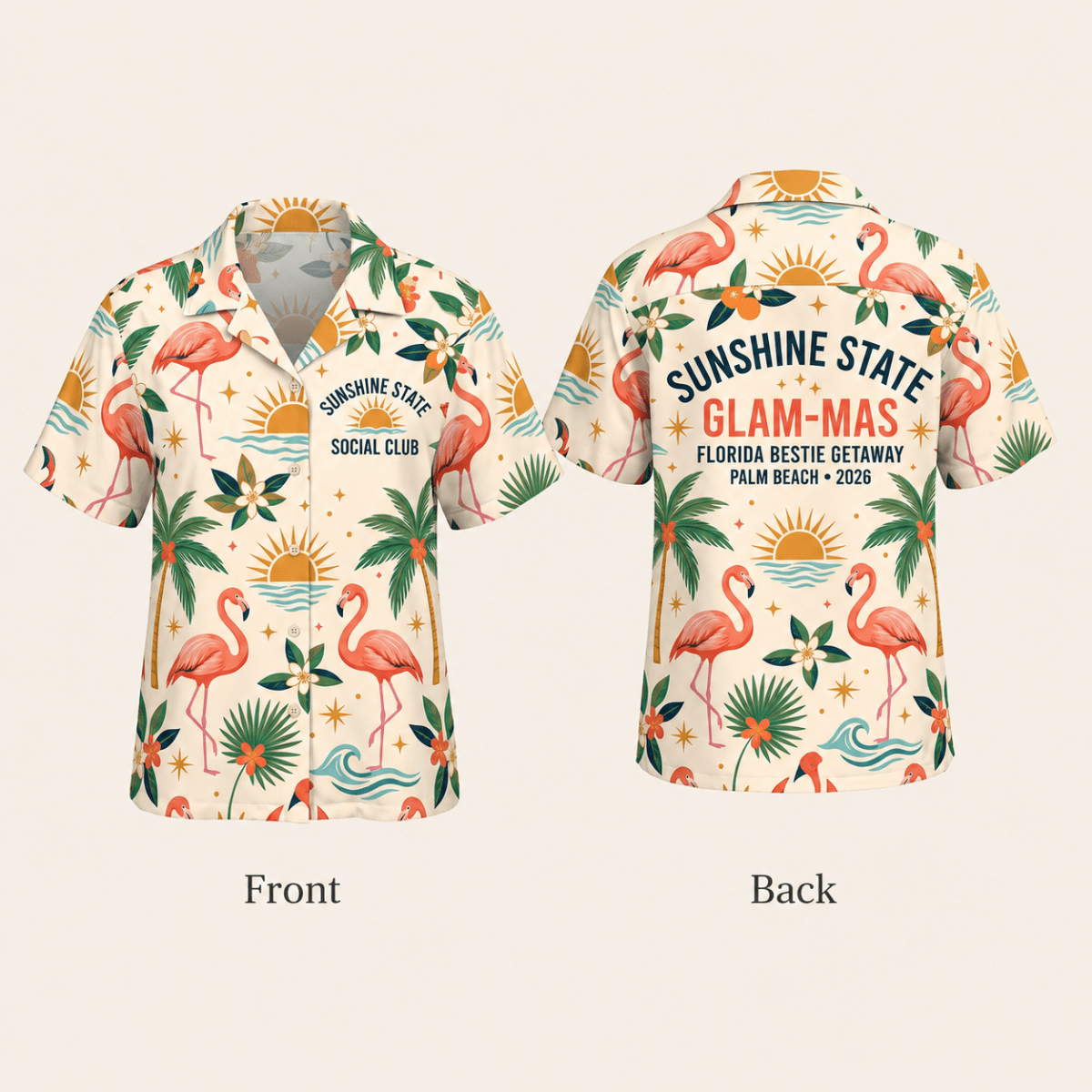 Personalized Sunshine State Glam-Mas Hawaiian Shirt for Women | Custom Girls Trip Florida Beach Vacation Shirt - FlamingoAholic