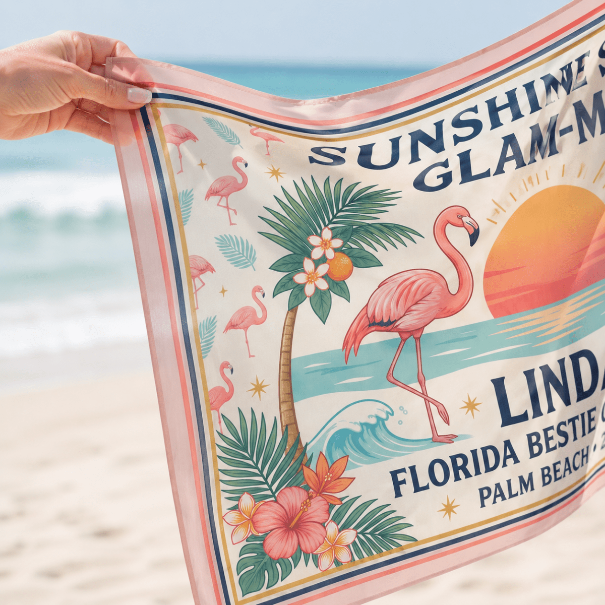 Personalized Sunshine State Glam-Mas Sarong | Custom Flamingo Beach Cover Up Wrap - FlamingoAholic