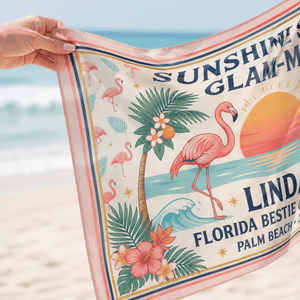 Personalized Sunshine State Glam-Mas Sarong | Custom Flamingo Beach Cover Up Wrap - FlamingoAholic