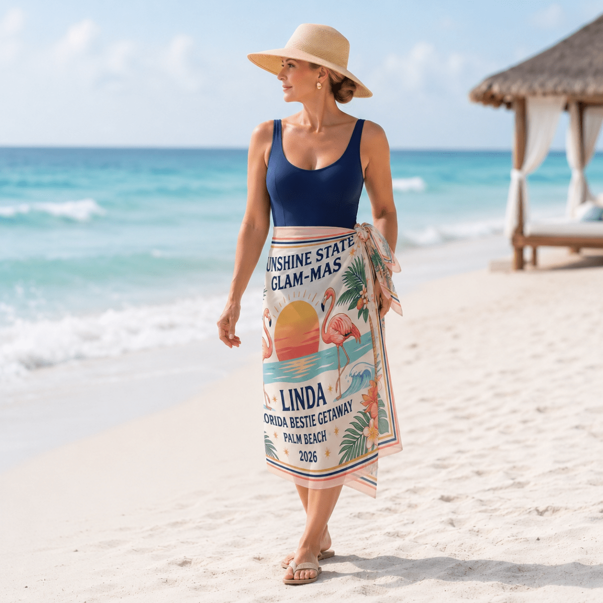 Personalized Sunshine State Glam-Mas Sarong | Custom Flamingo Beach Cover Up Wrap - FlamingoAholic