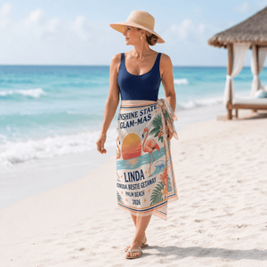 Personalized Sunshine State Glam-Mas Sarong | Custom Flamingo Beach Cover Up Wrap - FlamingoAholic